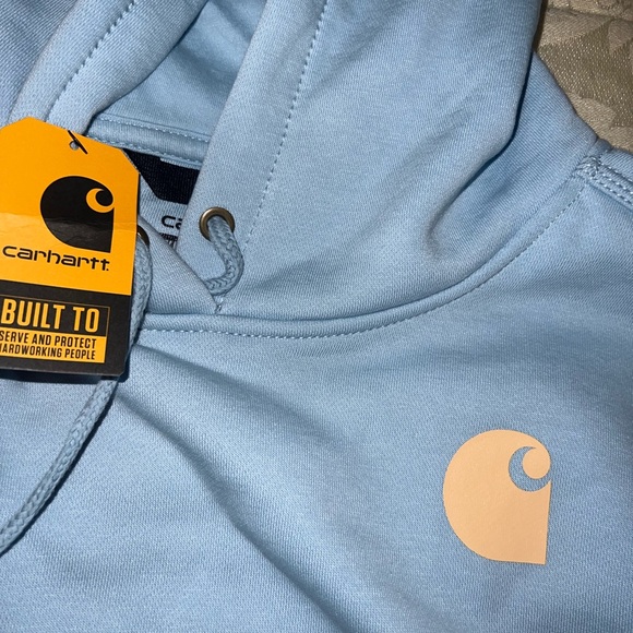 NWT Carhartt Logo Relaxed Fit Pullover Hoodie Women’s Sz XL (16-18) Light Blue - Picture 3 of 4